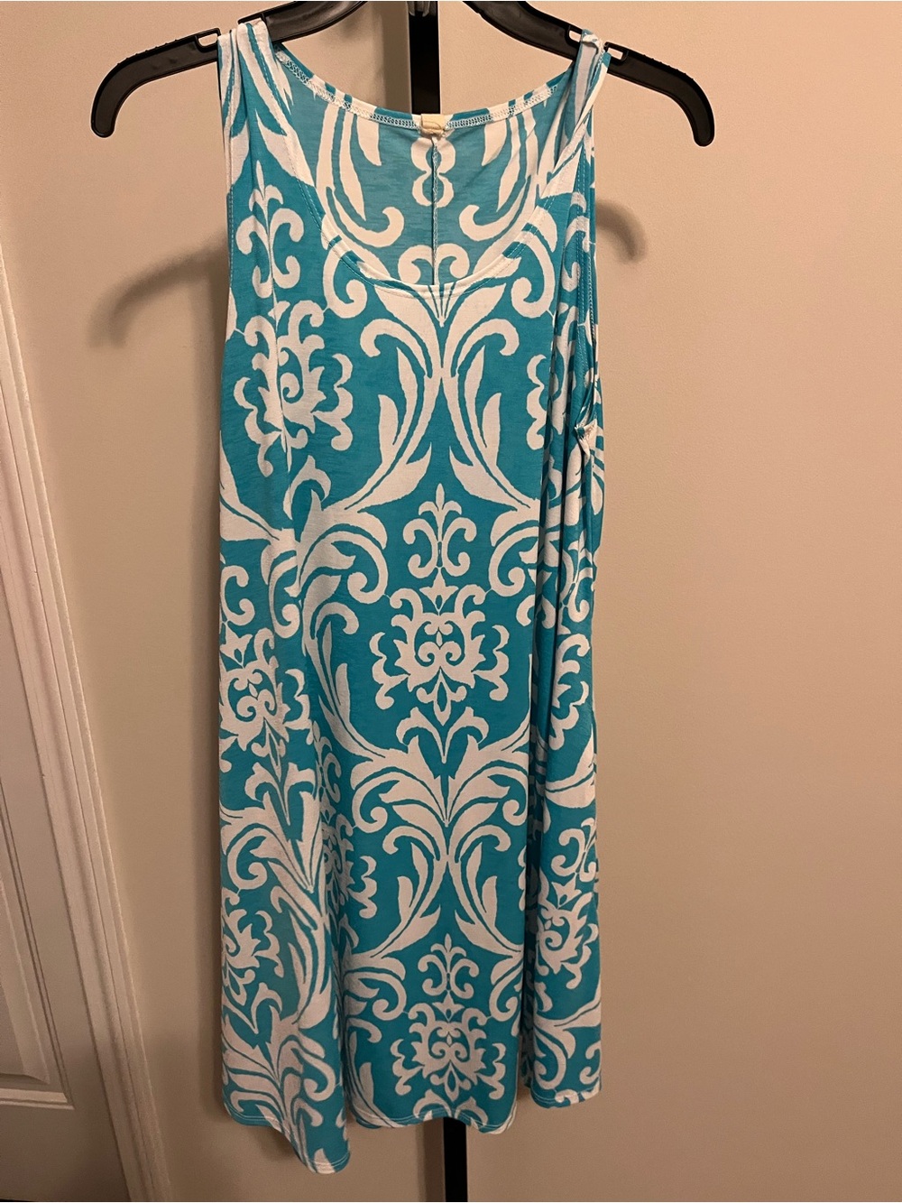 Sleeveless Teal and White Printed Midi Dress